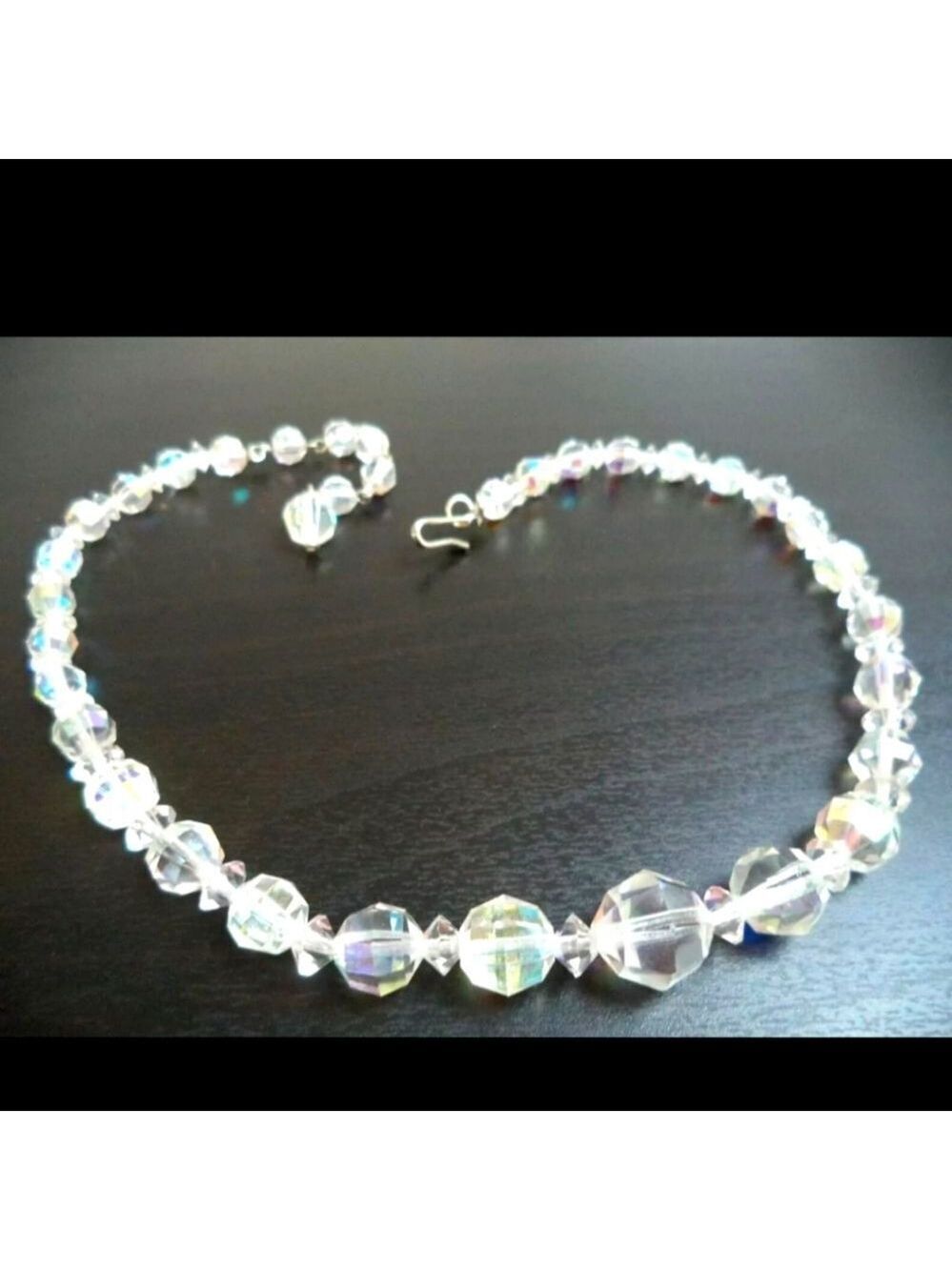 GRADUATED AB GLASS 15 1/4" NECKLACE VTG